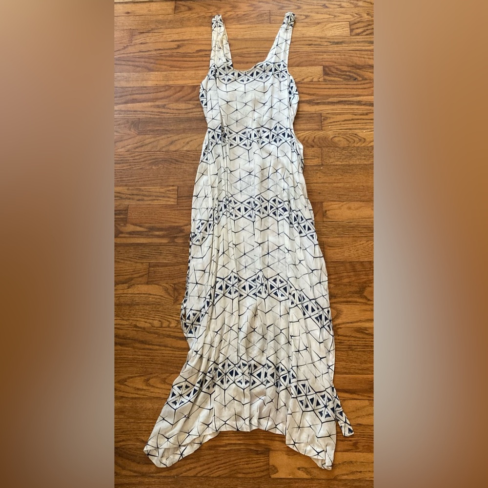 Blue and White Bird & Kite Gauzy Cotton Sheath Maxi Dress